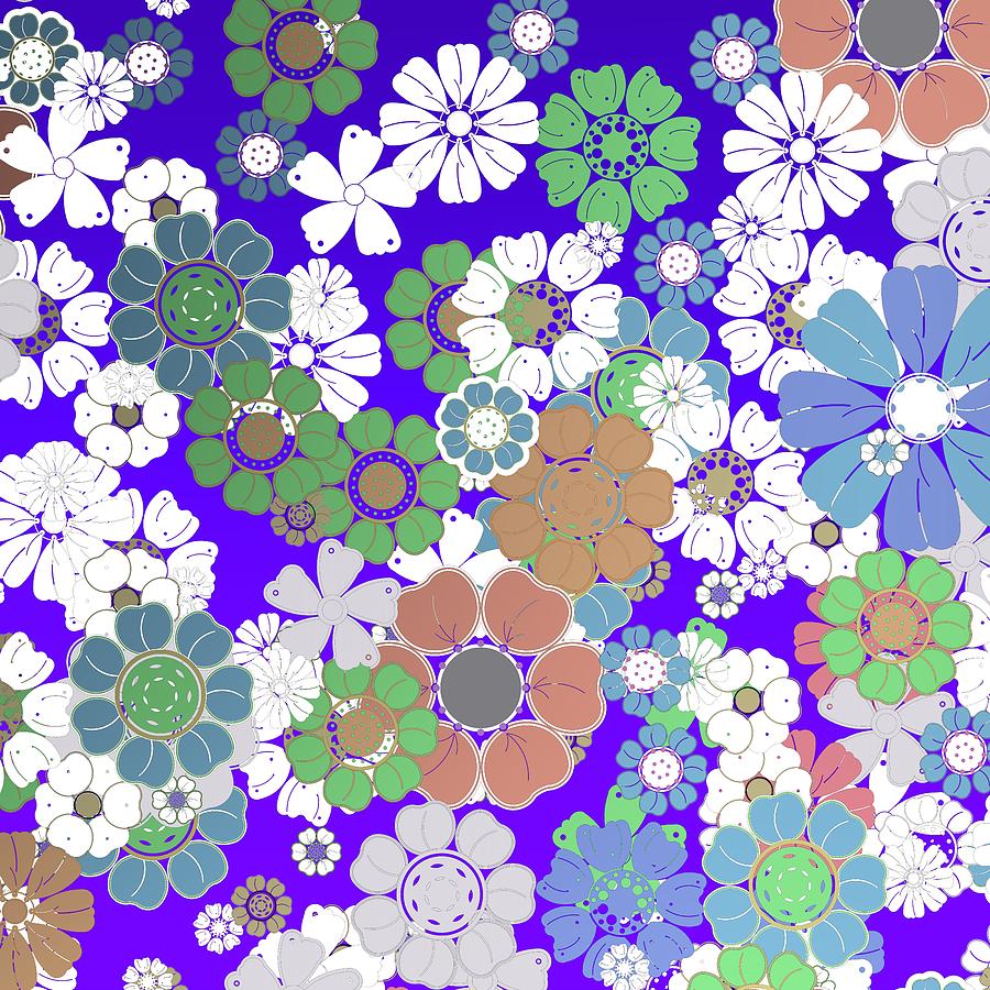 mODERN FLOWERS OVER BLUE Digital Art