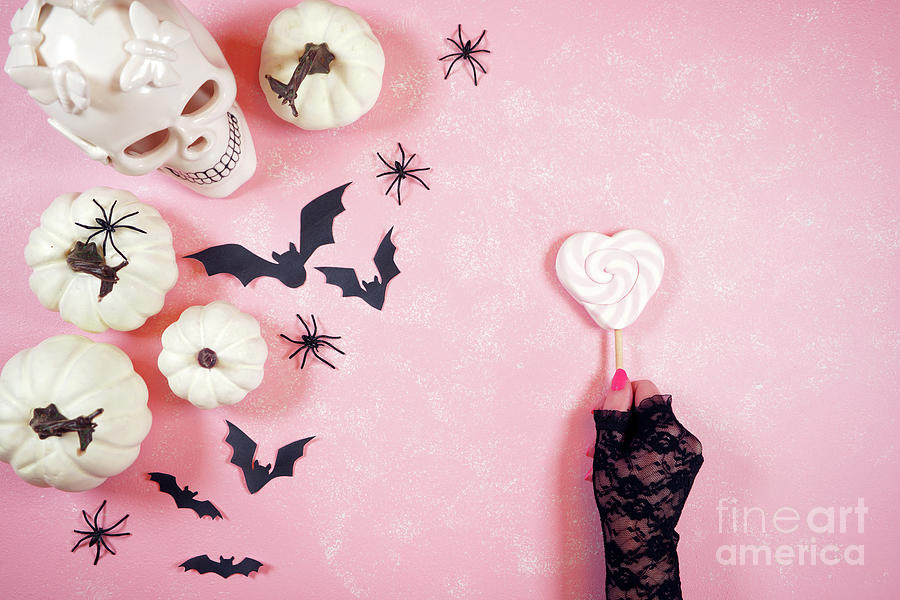 Modern pink Halloween theme flatly background. #1 Photograph by Milleflore Images
