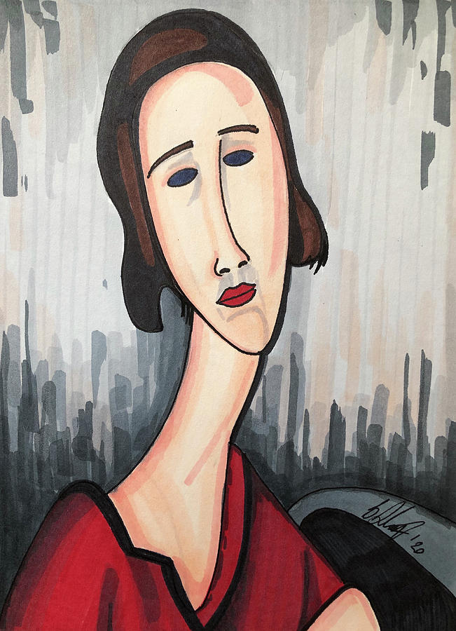 Modigliani Style Portrait of a Woman #1 Drawing by Creative Spirit