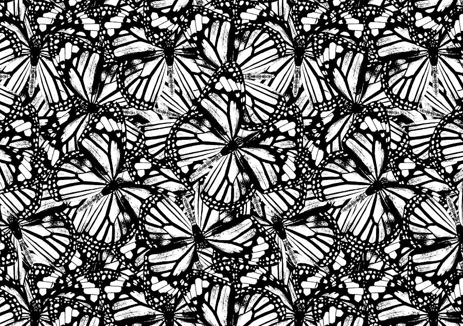 Monarch Butterfly Pattern - Black and White Digital Art by Eclectic at Heart