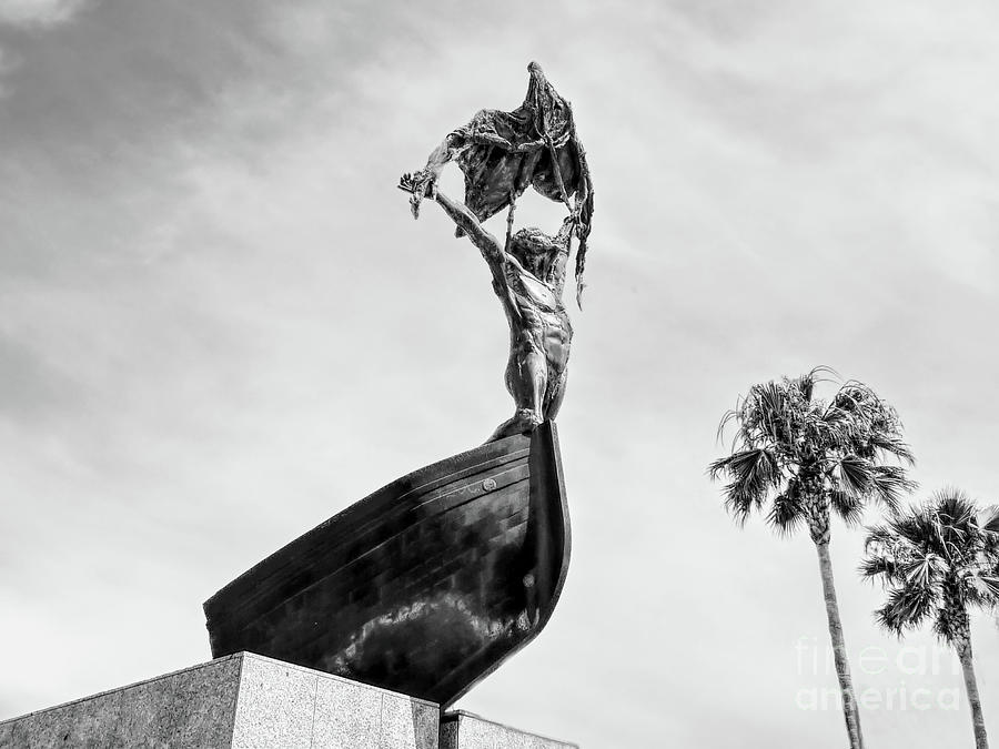 Monochrome-Statue or monument to fishermen-Torremolinos, Spain, Europe #1 Photograph by Pics By Tony