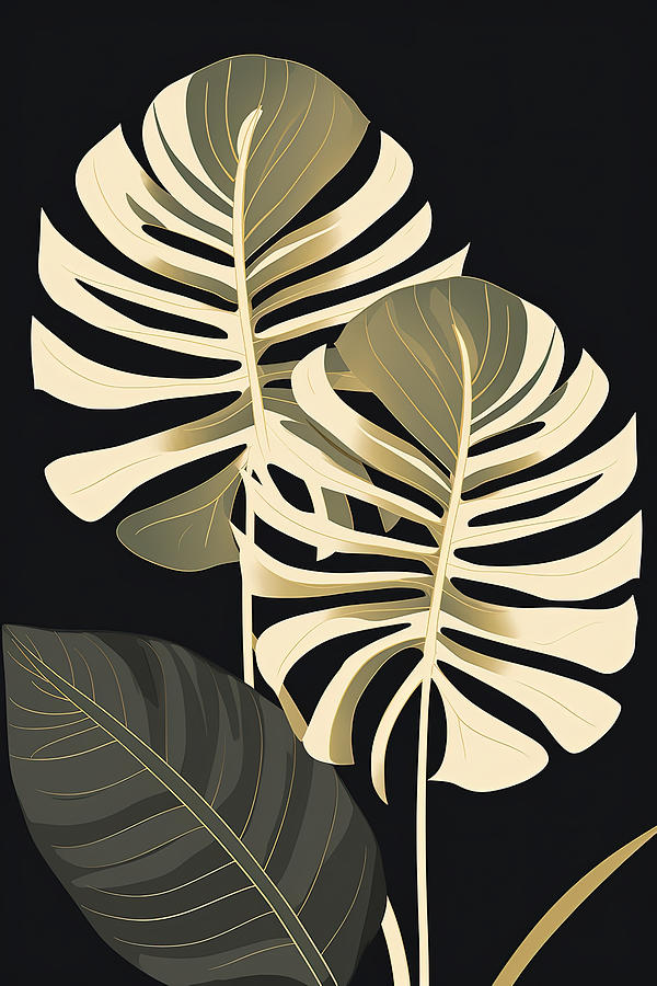 Monstera Leaf - Army Green Art Painting by Lourry Legarde