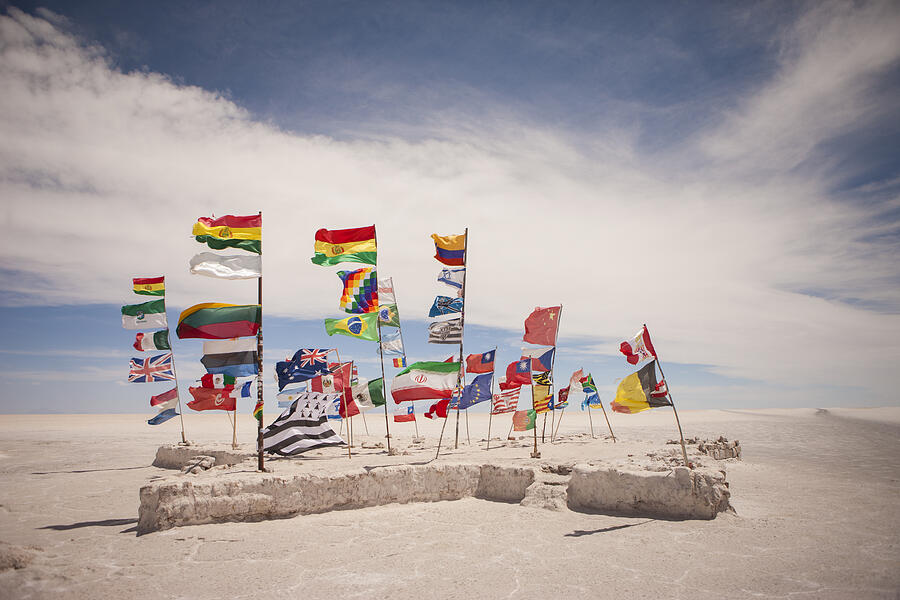 monument to the flags of the world, Uyuni Salt Flats #1 Photograph by claudiio Doenitz