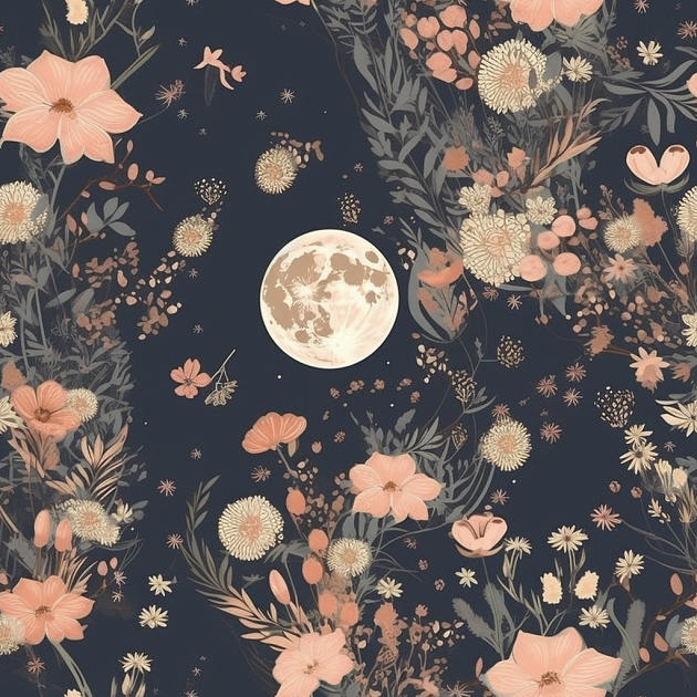 Moon Floral Pattern 3 Digital Art by Britten Adams