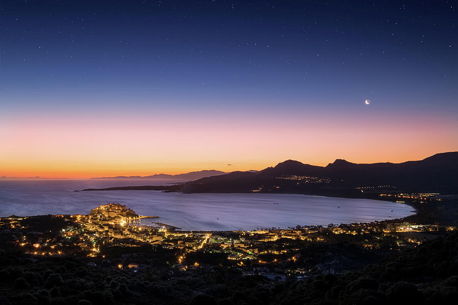 Moon Rising Over Calvi Bay In Corsica Photograph