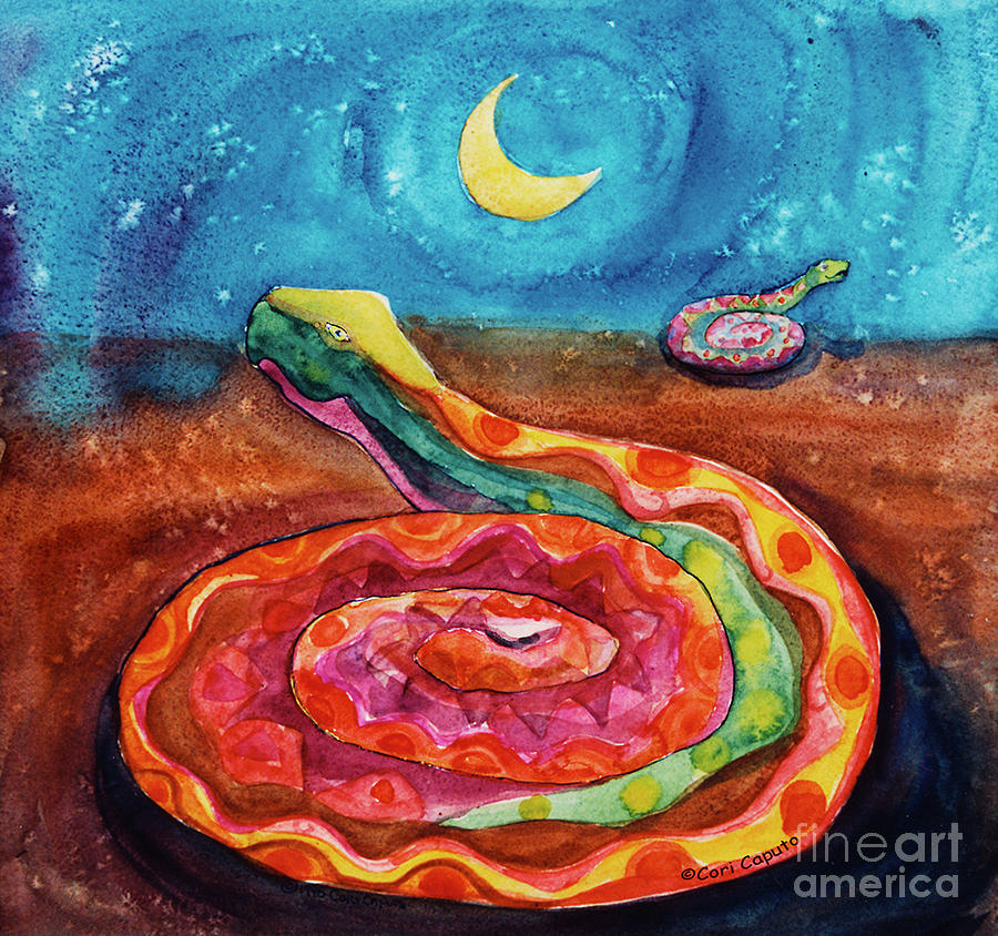 Magic Painting - Moon Snakes #1 by Cori Caputo