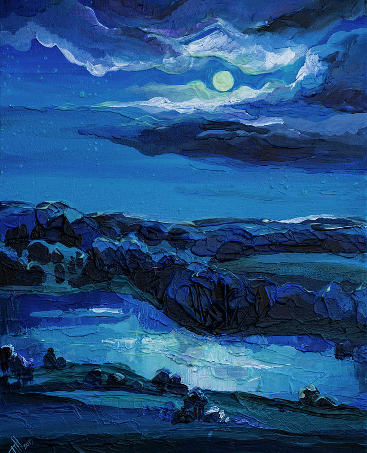 Moonlight Night Painting by Anastasia Trusova - Fine Art America