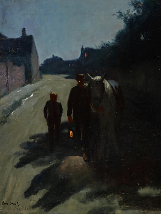 Figurative Painting - Moonlight On the Road at Night #1 by Otto Stark