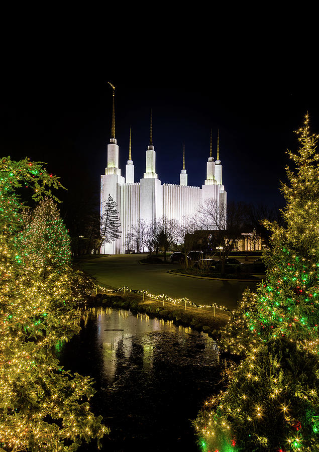 Mormon temple in Washington DC with xmas lights #1 Photograph by Steven Heap