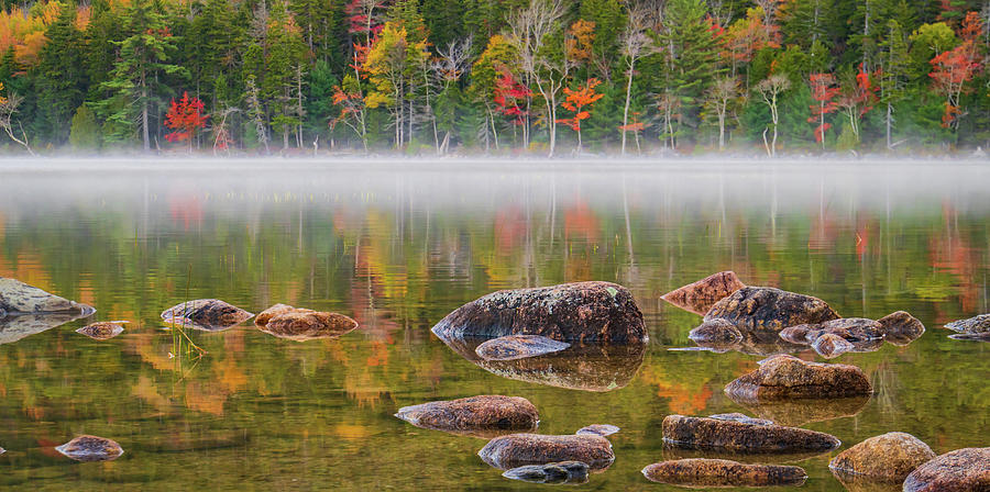 morning fog and mist on the shores of Jordons  Pond #1 Photograph by Ann Moore