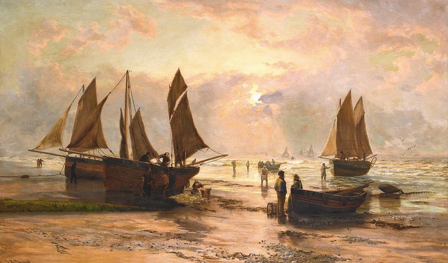Boat Painting - Morning, Hastings Beach #1 by Thomas Rose Miles