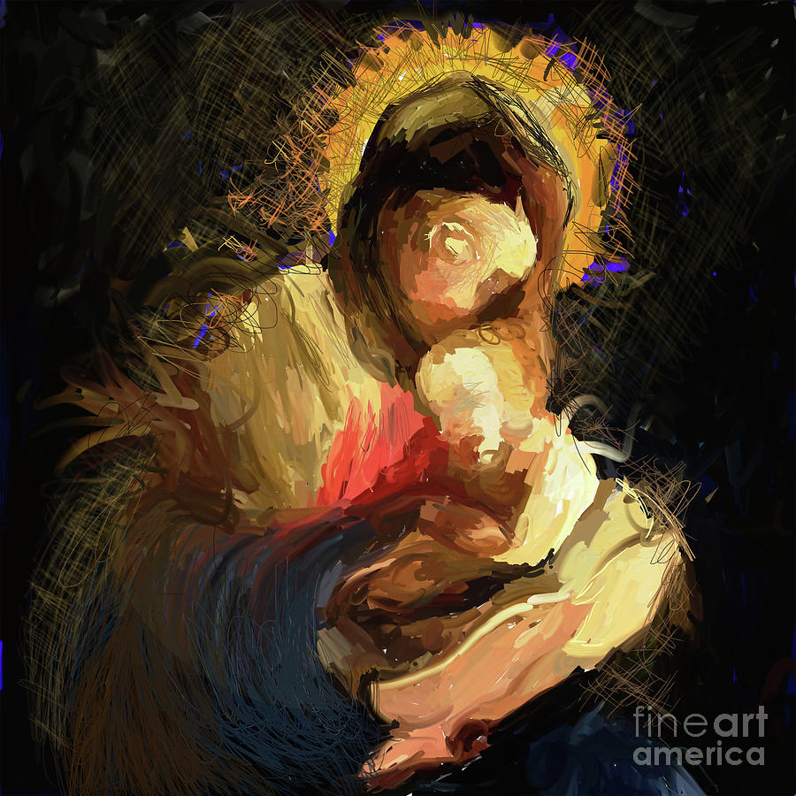 mother Mary with Jesus Christ abstract painting Painting by ...