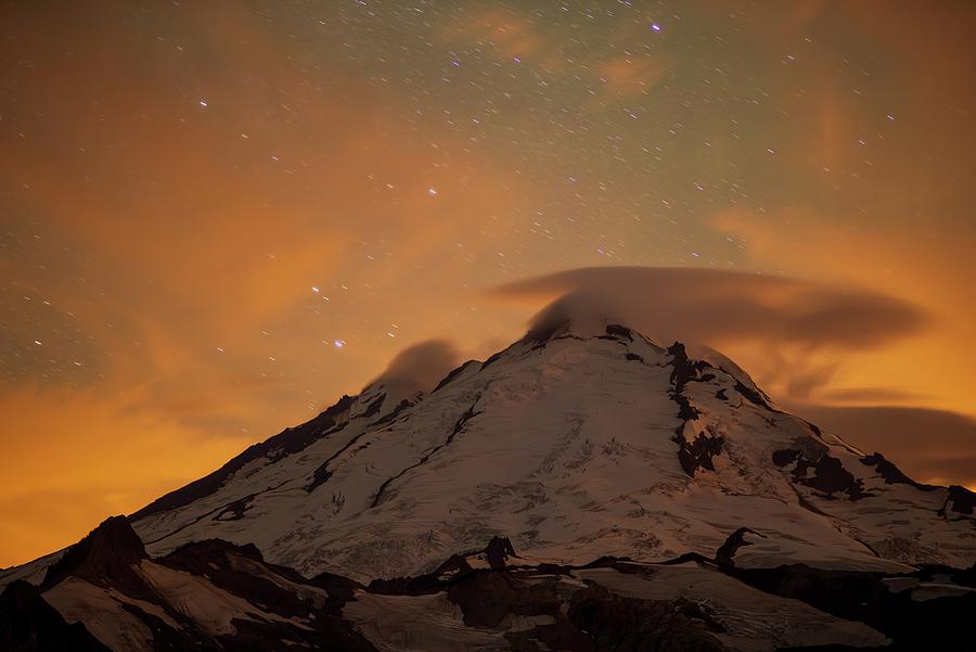Mountain Photograph - Mount Baker Night Clouds Motion #1 by Mike Reid