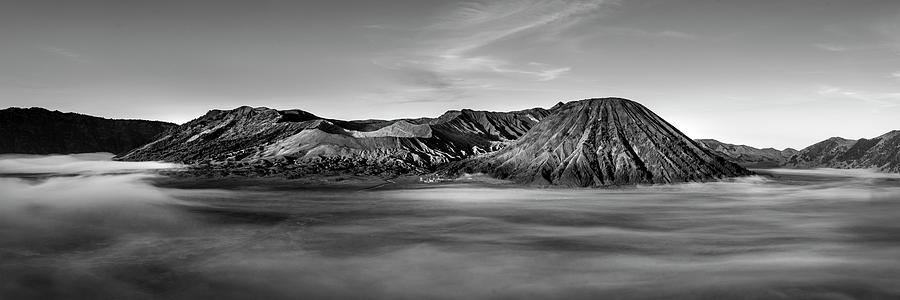 Mount Bromo sunrise mist indonesia black and white #1 Photograph by Sonny Ryse