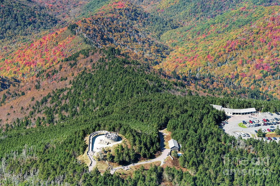 Mount Mitchell State Park Aerial View with Peak Autumn Colors #1 Photograph by David Oppenheimer