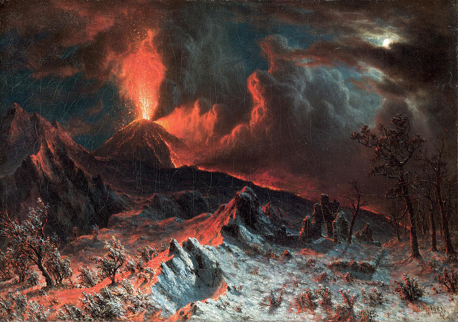 Mount Vesuvius at Midnight  #2 Painting by Albert Bierstadt