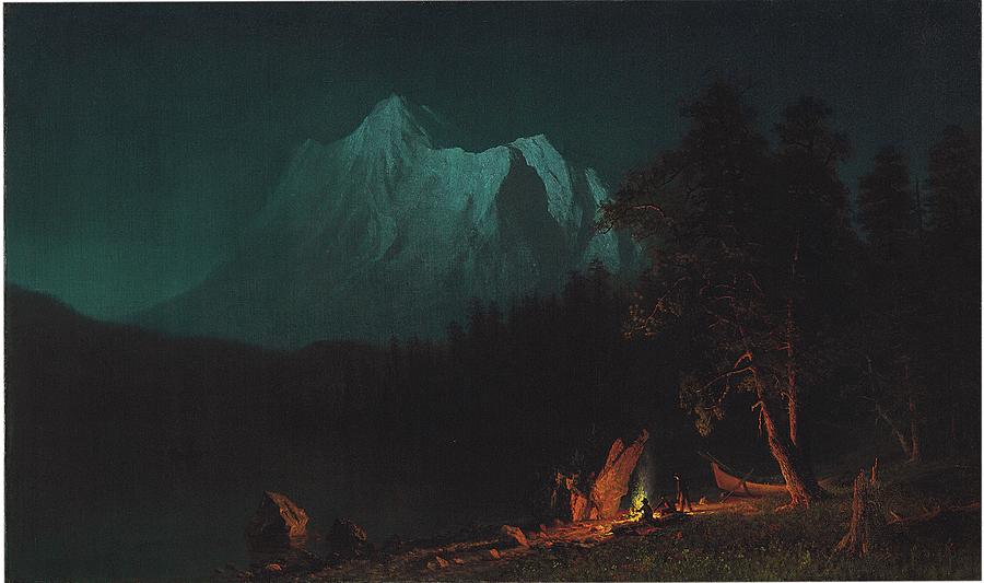 Mountainous Landscape by Moonlight #2 Painting by Albert Bierstadt