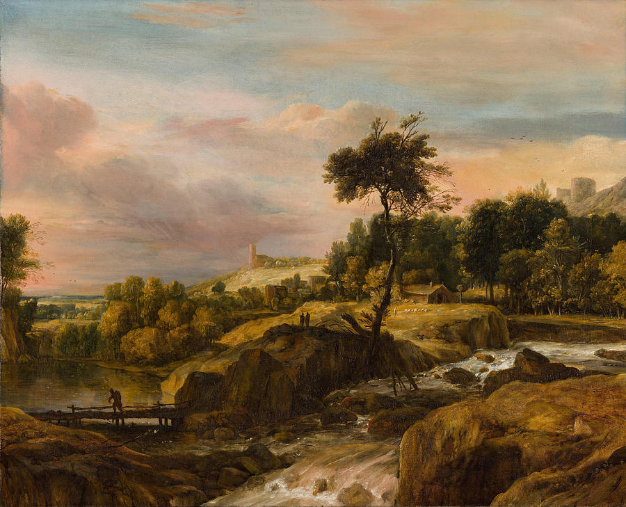 Mountainous landscape with waterfall #2 Painting by Roelant Roghman