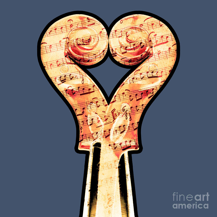 Music lover with two violins in heart shape and musical notes #1 Digital Art by Gregory DUBUS