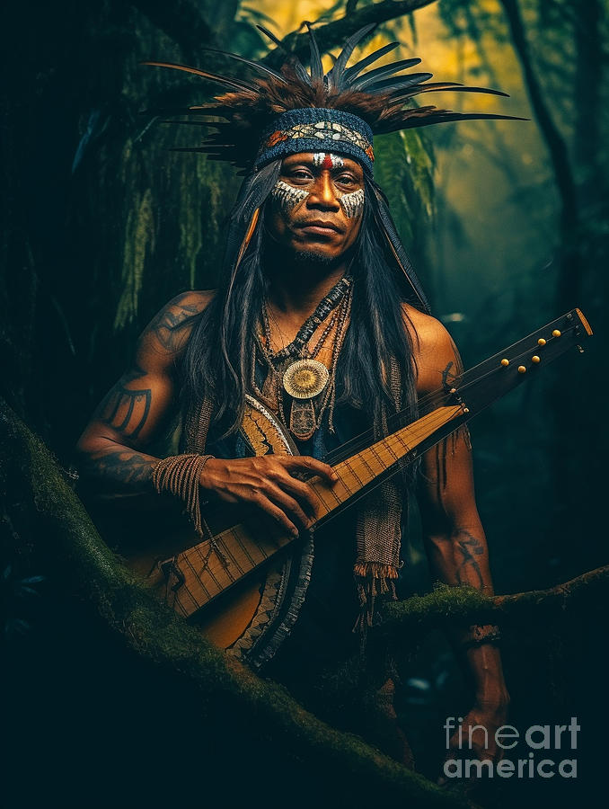 Musician  From  Huaorani  Tribe  Ecuador    Surreal  By Asar Studios Painting