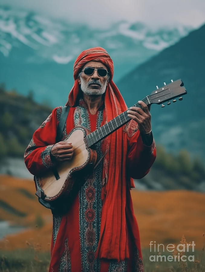Musician  From  Kalash  Tribe  Pakistan    Surreal  By Asar Studios Painting