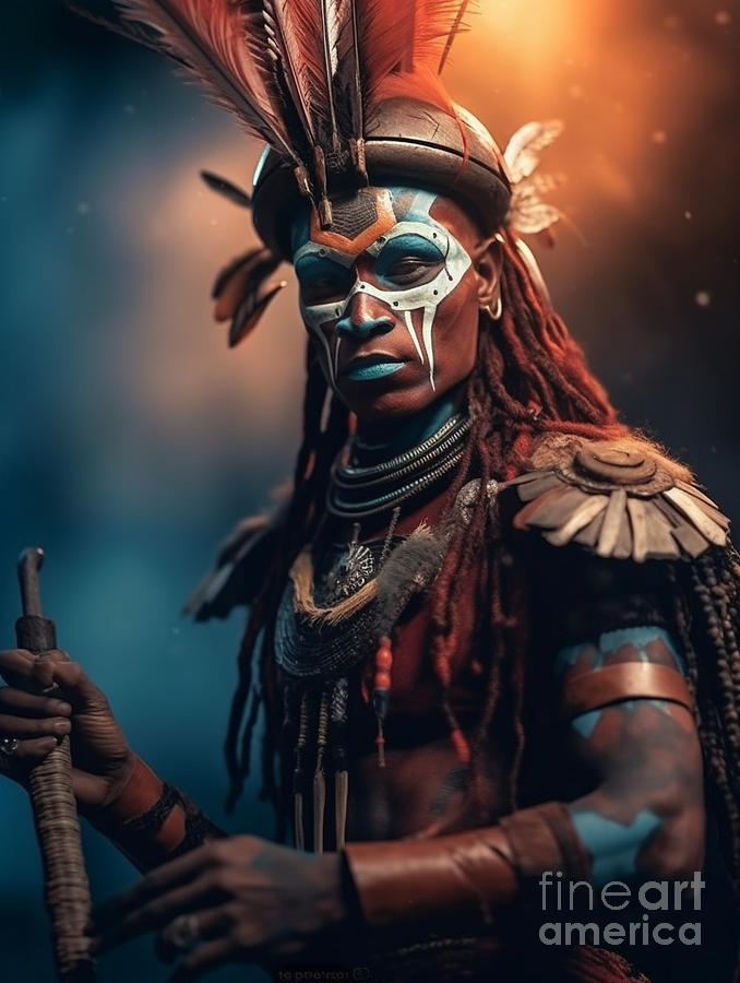 Musician  Warrior  From  Chimbu  Tribe  Papua  New  By Asar Studios Painting