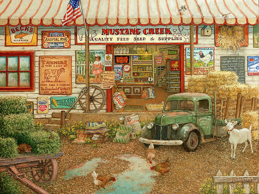 Country Painting - Mustang Creek Feed Store #1 by Janet Kruskamp