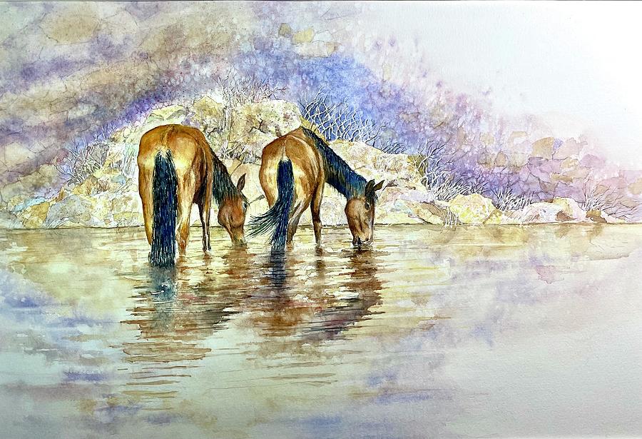 Mustangs Of Marble Canyon #1 Painting by John Glass