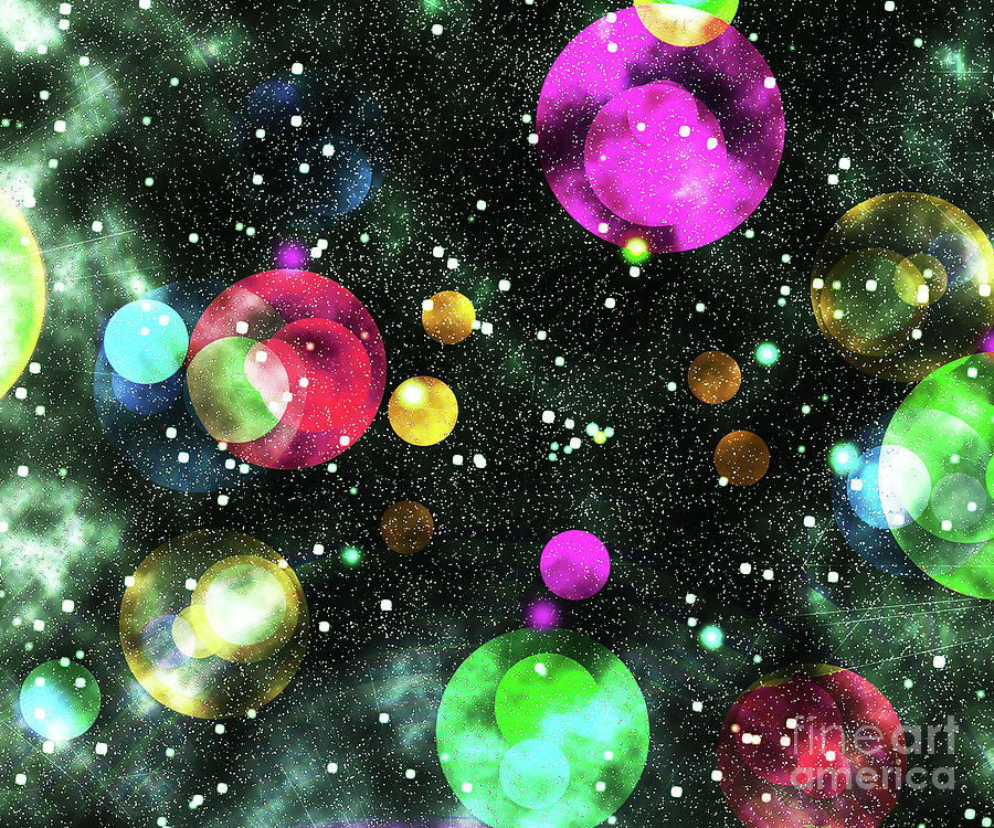 Mystical green and red lights and balls on an bokeh background. #1 Digital Art by Timothy OLeary