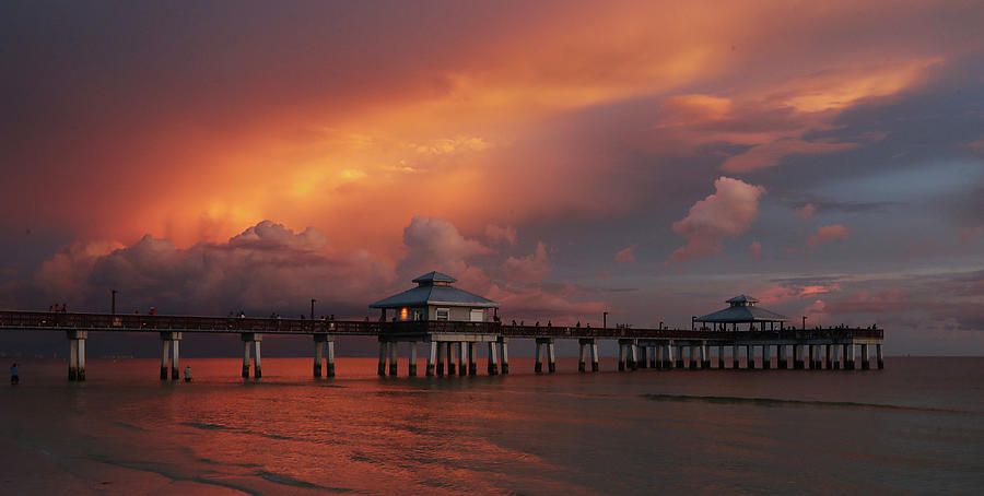 Fort Myers Beach Pier at Sunset Digital Art by Andrew West