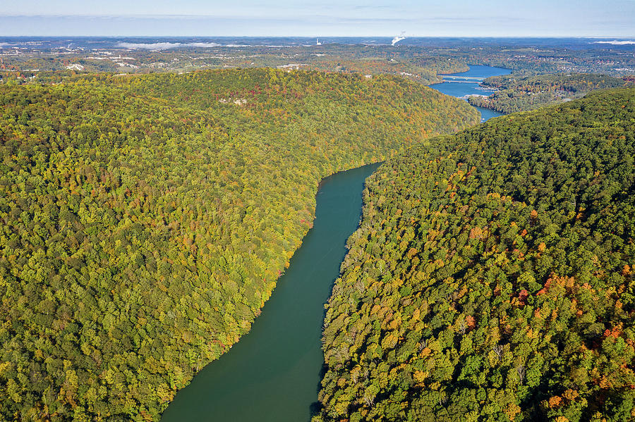 Narrow gorge of the Cheat River looking down towards the lake in ...