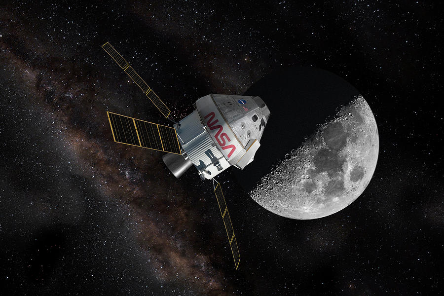 NASA Orion Spacecraft and Moon Mixed Media by Erik Simonsen NASA Orion Spacecraft and Moon Mixed Media by Erik Simonsen