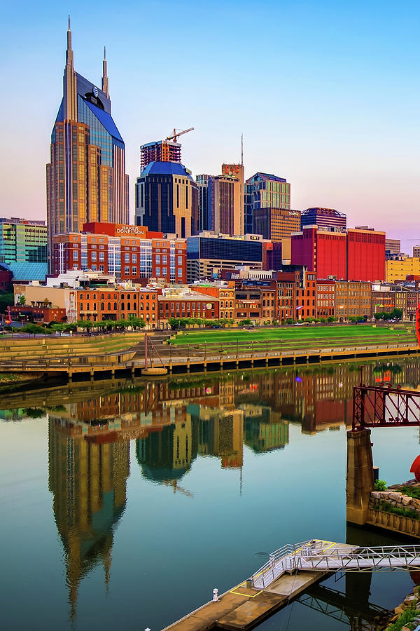 Nashville Skyline On the Cumberland River at Dawn Photograph by Gregory Ballos