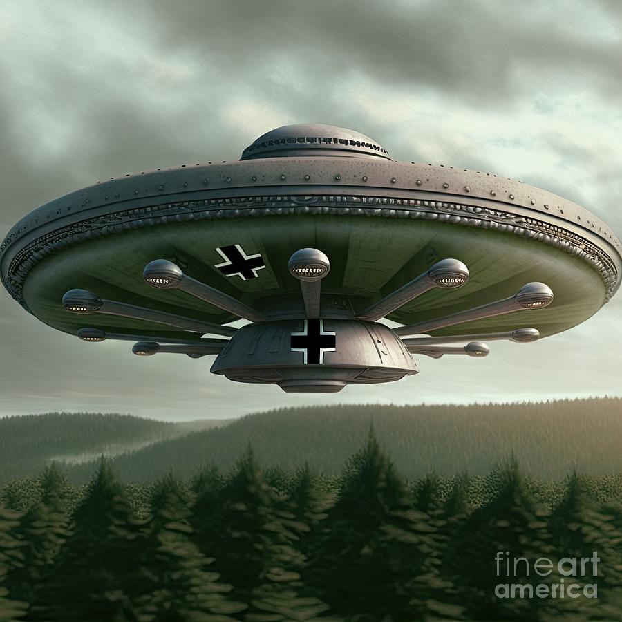 Nazi flying saucer of the German army #1 Digital Art by Benny Marty