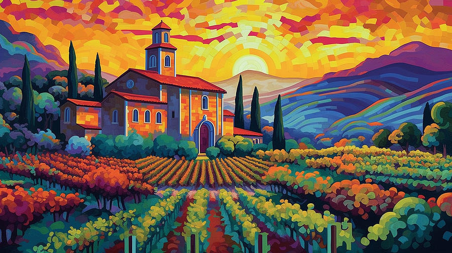 Neo      impressionism  pop  art  deco  vineyard  Italy  by Asar Studios #1 Painting by Celestial Images