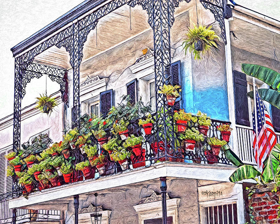 New Orleans French Quarter Balcony #1 Digital Art by Rebecca Korpita