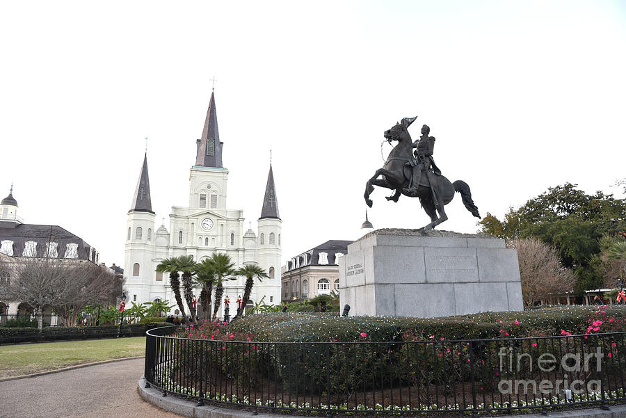  New Orleans, Saint Louis Cathedral And A Statue Of Andrew Jackson On His Horse.. Photograph by Tom Wurl