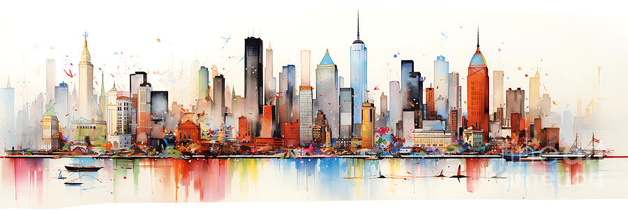 New York City Skyline Cityscape Illustrious Col By Asar Studios Painting