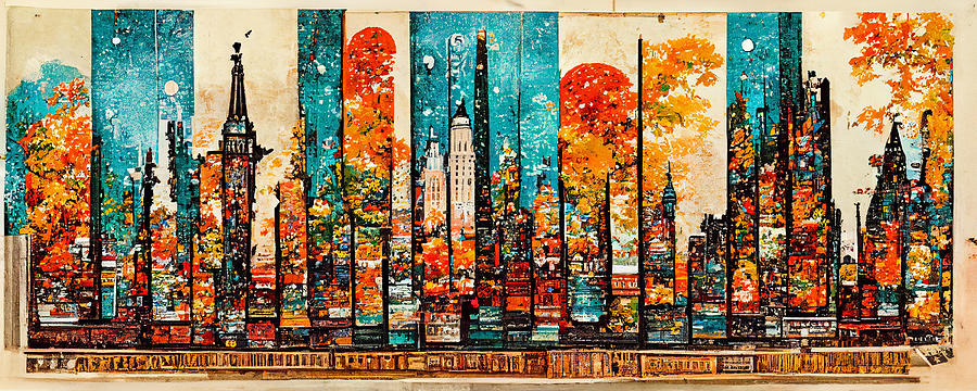 Fantasy Painting - New  York  City  Skyline  in  the  style  of  Charles  W  2f043e9dbe  a76e  64565043  9e0a  6455630e #1 by Celestial Images