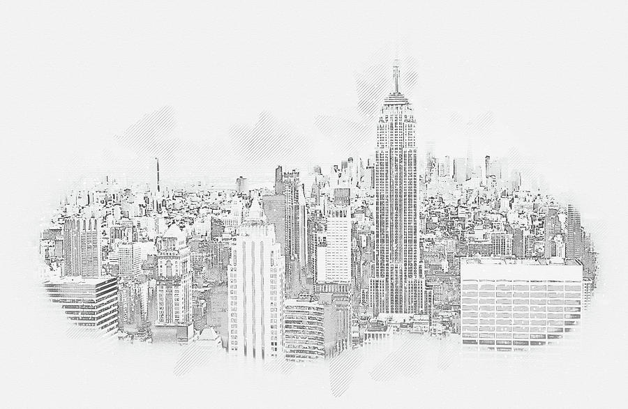 New York City skyline with skyscrapers, pencil drawing Digital Art by Maria Kray