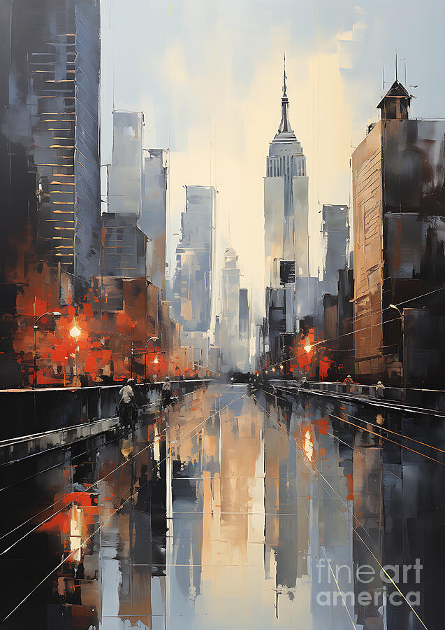 new york skyline canvas art print in the style  by Asar Studios #1 Painting by Celestial Images