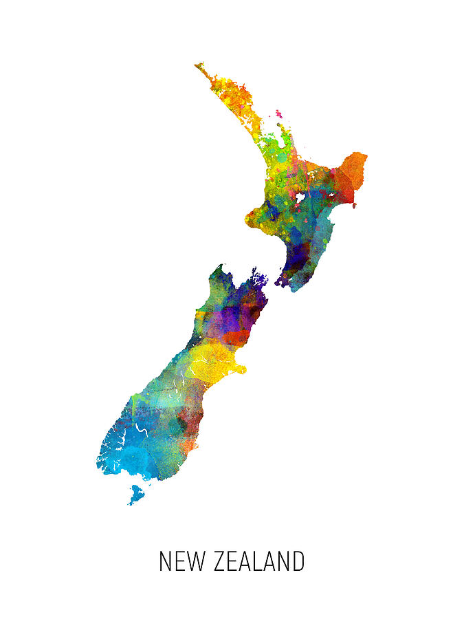 New Zealand Watercolor Map #1 Digital Art by Michael Tompsett