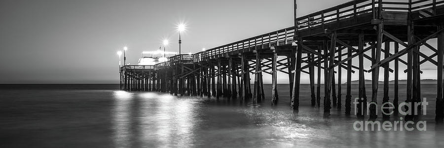 Newport Beach Balboa Pier Black and White Panorama Photo #1 Photograph by Paul Velgos