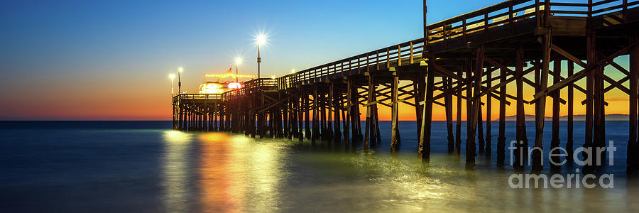 Newport Beach Balboa Pier Sunset Panorama Photo #1 Photograph by Paul Velgos