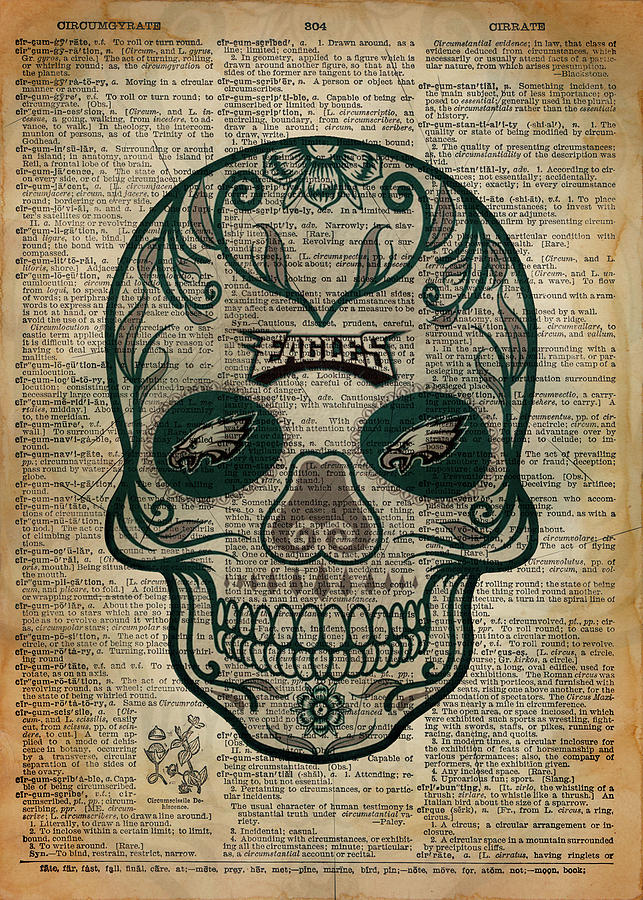 Football NFL Philadelphia Eagles Skull Drawing by Leith Huber - Pixels