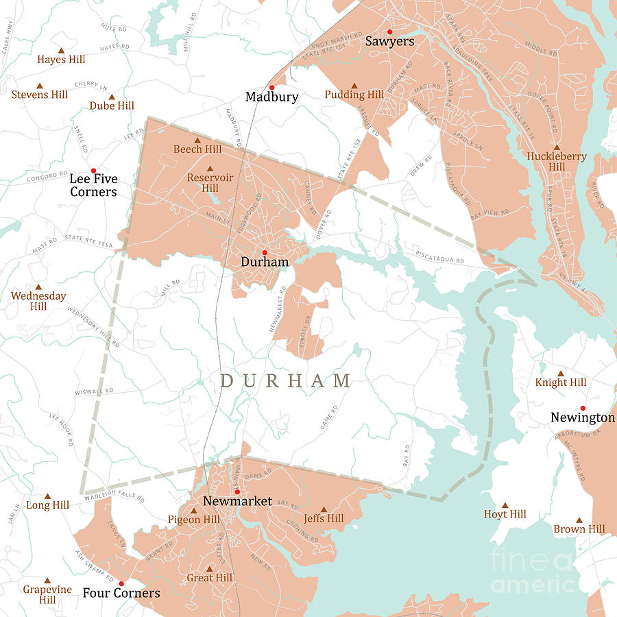 NH Strafford Durham Vector Road Map Digital Art by Frank Ramspott ...