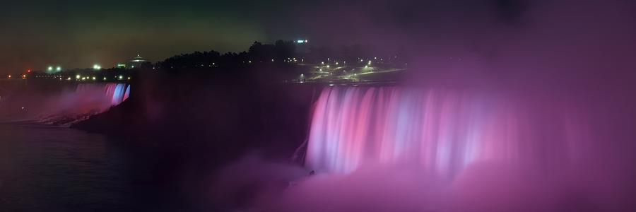 Niagara Falls panorama at night #1 Photograph by Songquan Deng