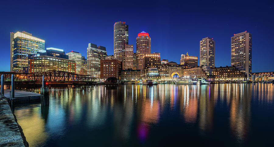 Night cityscape of boston harbor #1 Photograph by Anek Suwannaphoom