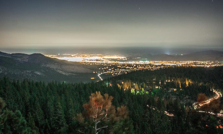 Night View Of Carson City Nevada From Tahoe Mountains #1 Photograph by Alex Grichenko
