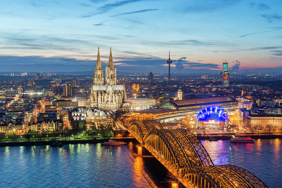 Night view of skyline of Cologne, Germany Photograph by Iain Masterton ...